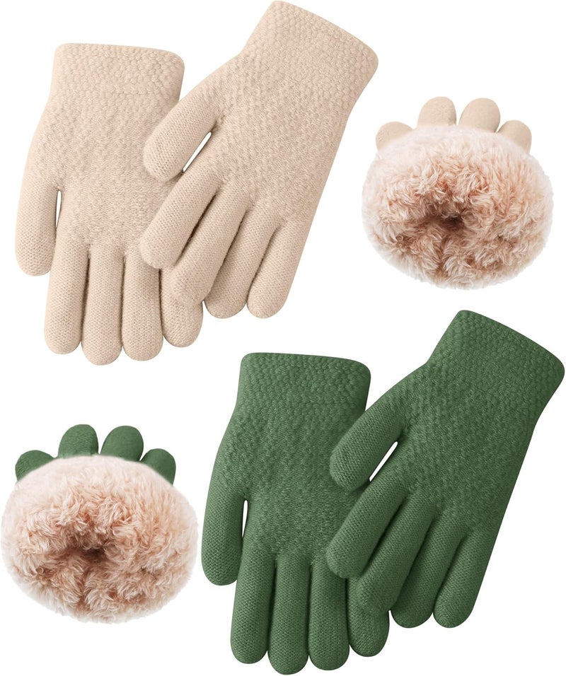 Chuarry 2 Pairs Kids Fleece Lined Gloves Winter Thick Warm Thermal Cable Knit Gloves for 6-10 Years Boys Girls - Image 1